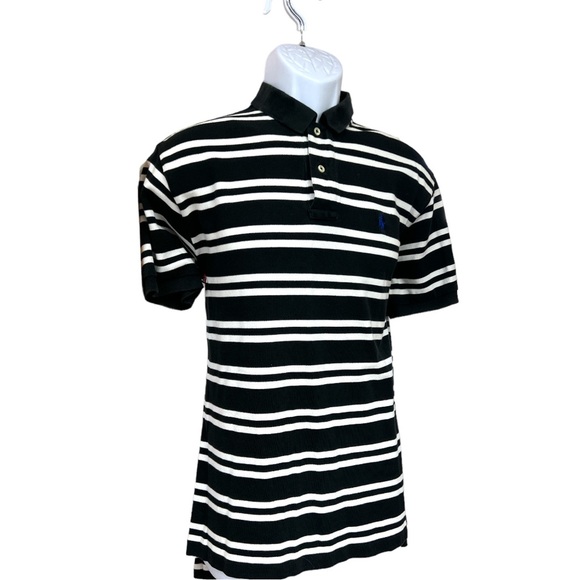 Sz Medium Black White Stripe Polo Ralph Lauren Blue Label - Picture 4 of 7